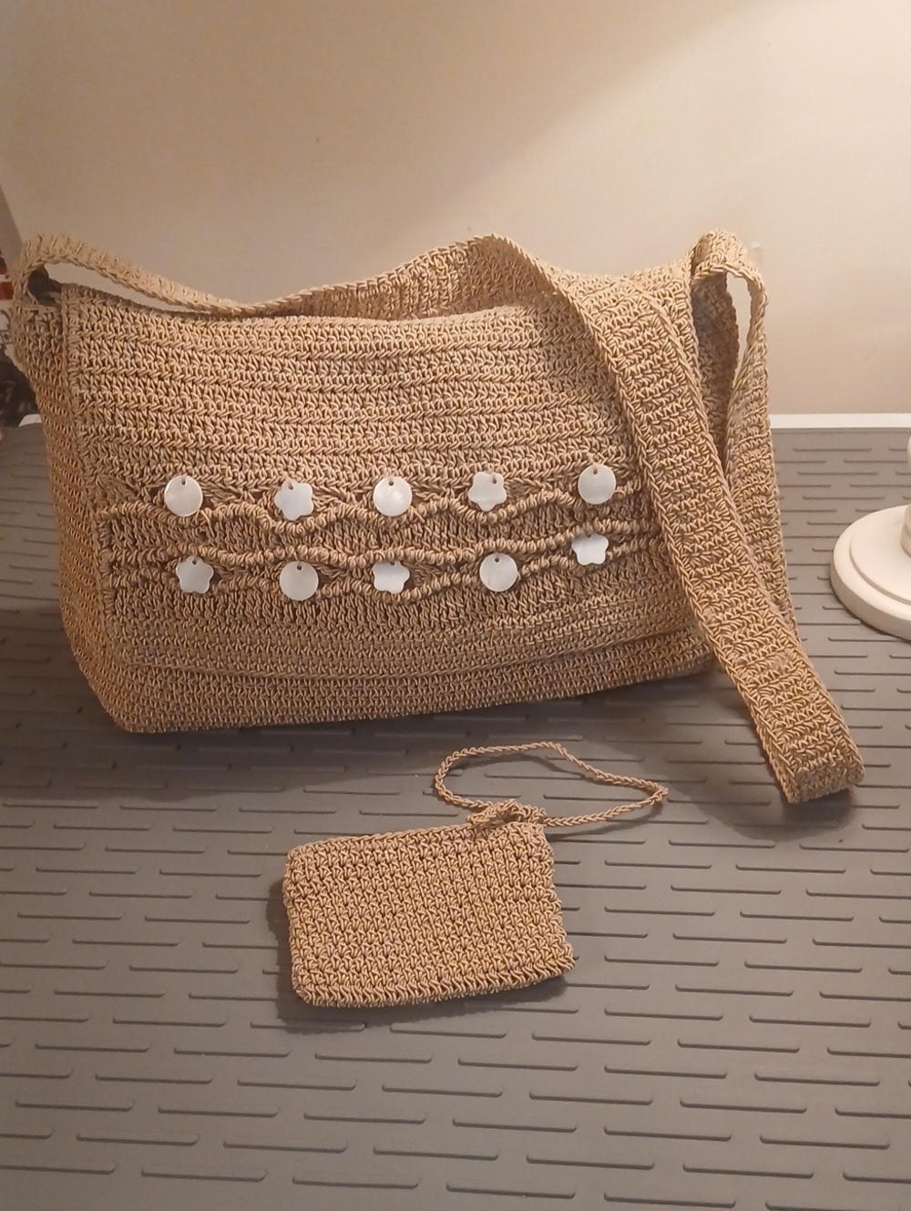 ​Boho Crochet Crossbody Shoulder Bag with Matching Solid Wristlet Purse Set - Picture 2 of 16